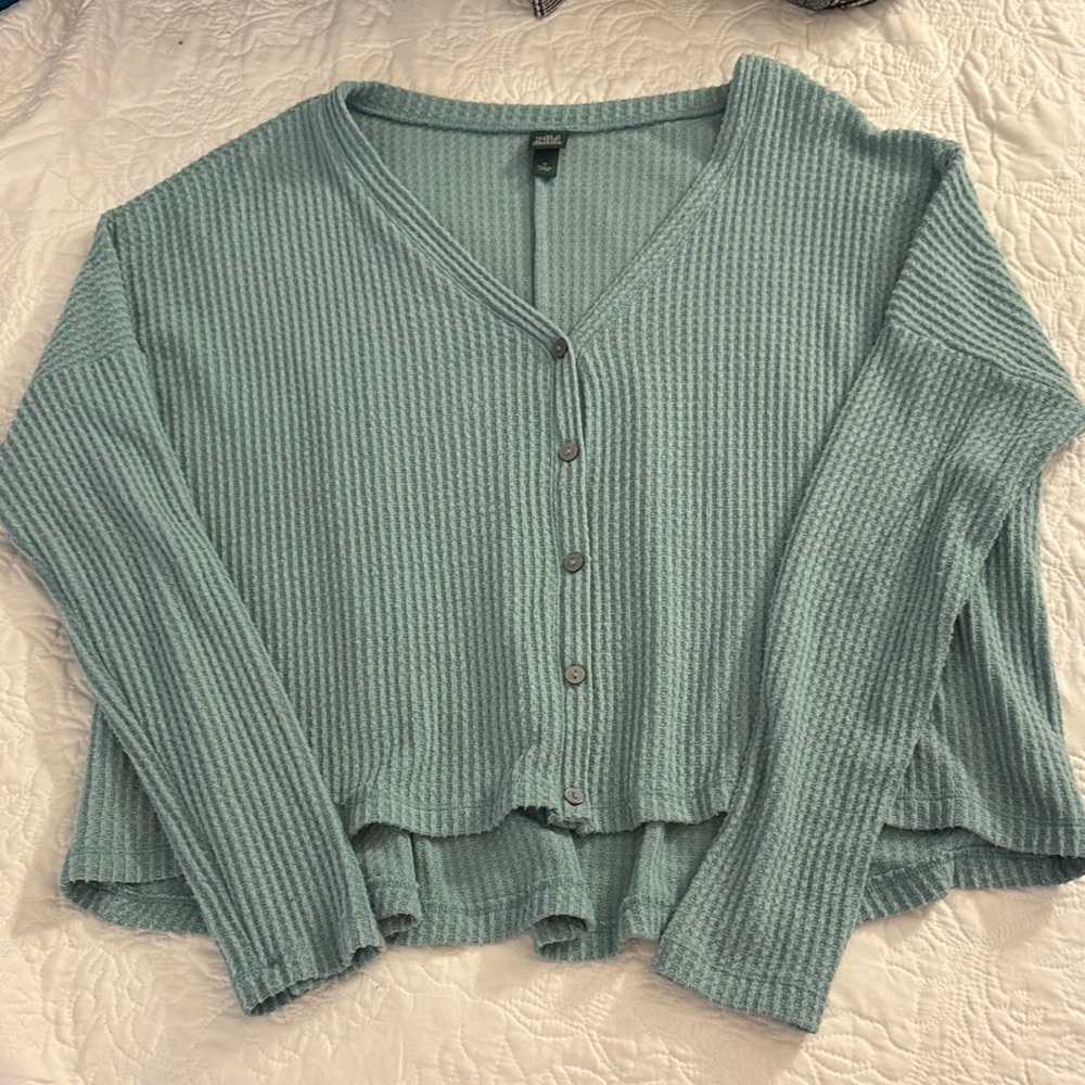 Ribbed Button-Up Shirt in Teal